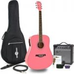 Dreadnought Electro Acoustic Guitar + 15W Amp Pack Pink