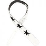 Planet Waves 2.5″ Leather Guitar Strap Star Icon White With Black