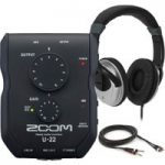 Zoom U22 USB Audio Interface With Monitor Cables & Headphones