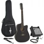 Dreadnought 12 String Electro Acoustic Guitar Black + Amp Pack