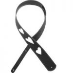 Planet Waves 2.5″ Leather Guitar Strap Heart Icon Black With White