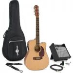 Dreadnought 12 String Electro Acoustic Guitar Natural + Amp Pack
