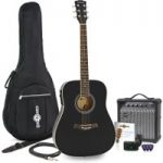 Dreadnought Thinline Electro Acoustic Guitar + 15W Amp Pack Black