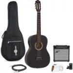 Classical Electro Acoustic Guitar Black by Gear4music + Amp Pack
